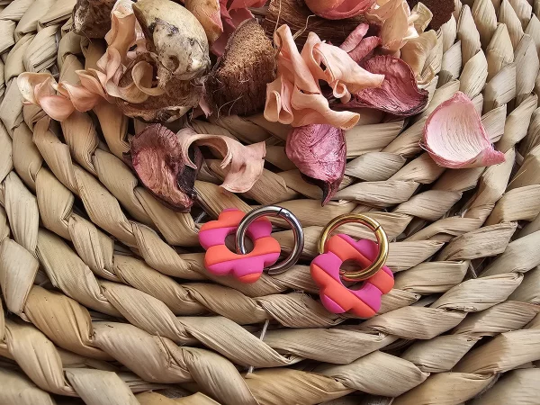 pendientes arcilla polimerica esla naranja y rosa